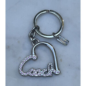 Coach Heart Shaped Keychain Key Ring Charm Pave Pink Rhinestones Crystals Fob